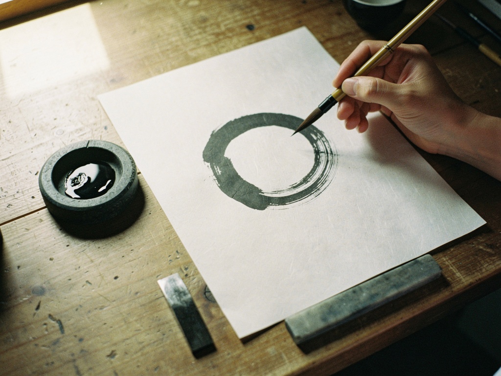 A brush and ink on a calligraphy desk