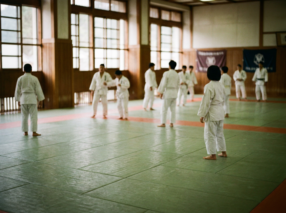Judo practice on tatami mats