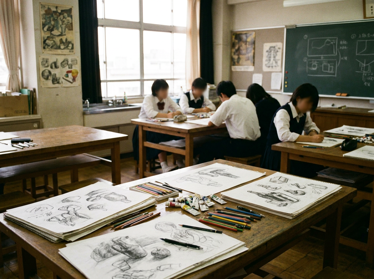 Drawing desks in an art club room