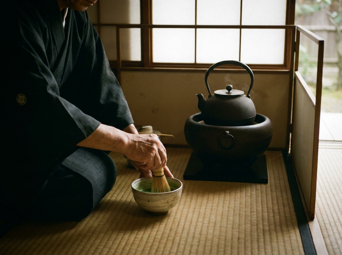 Matcha being prepared in a tea room