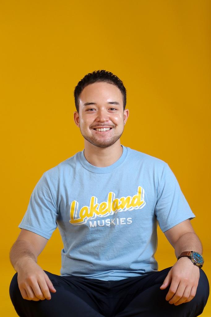 Lakeland University Japan student wearing Lakeland Muskies t-shirt