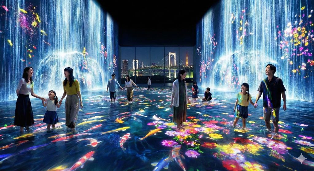 Odaiba Teamlab - Interactive digital art museum with colorful water projections
