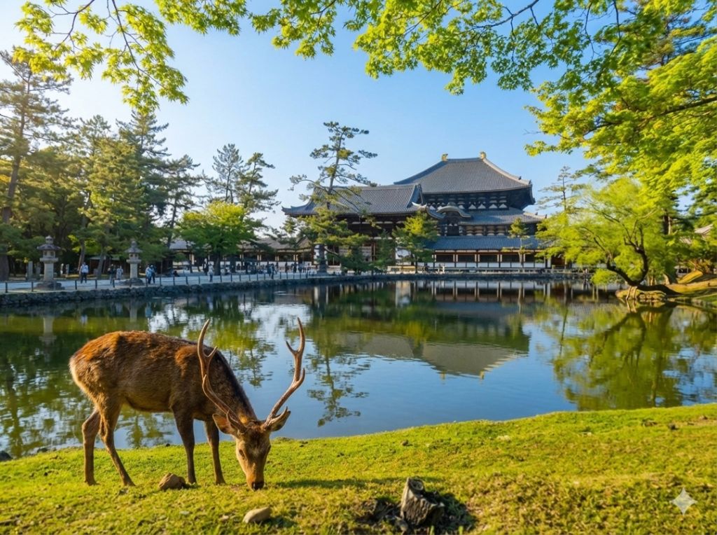 Nara deer in front of Todaiji Temple